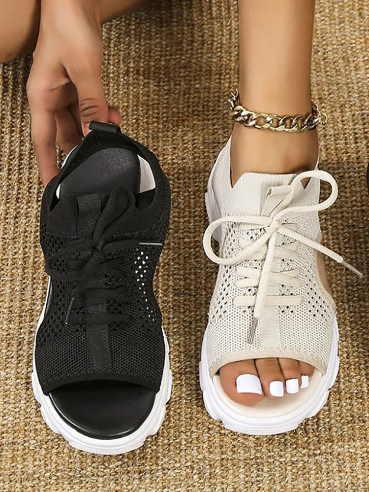 Open Toe Knitted Platform Sandals