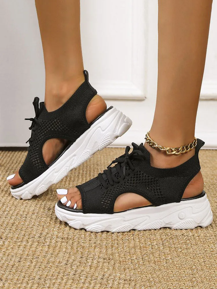 Open Toe Knitted Platform Sandals