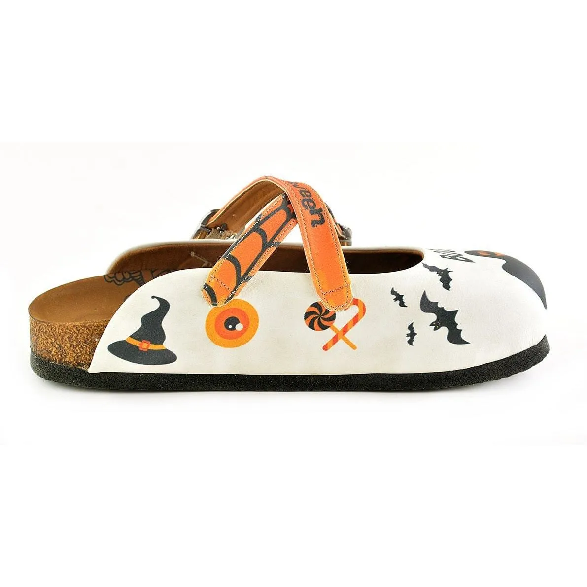 Orange and Black Colored and Cute Spider Patterned, Happy Halloween, Patterned Clogs - WCAL150