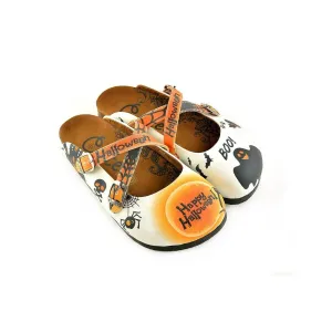 Orange and Black Colored and Cute Spider Patterned, Happy Halloween, Patterned Clogs - WCAL150
