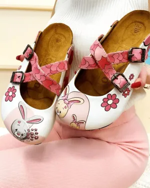 Pink Colored Love Patterned, Grey and Orange Cute Rabbit Patterned Clogs - WCAL137