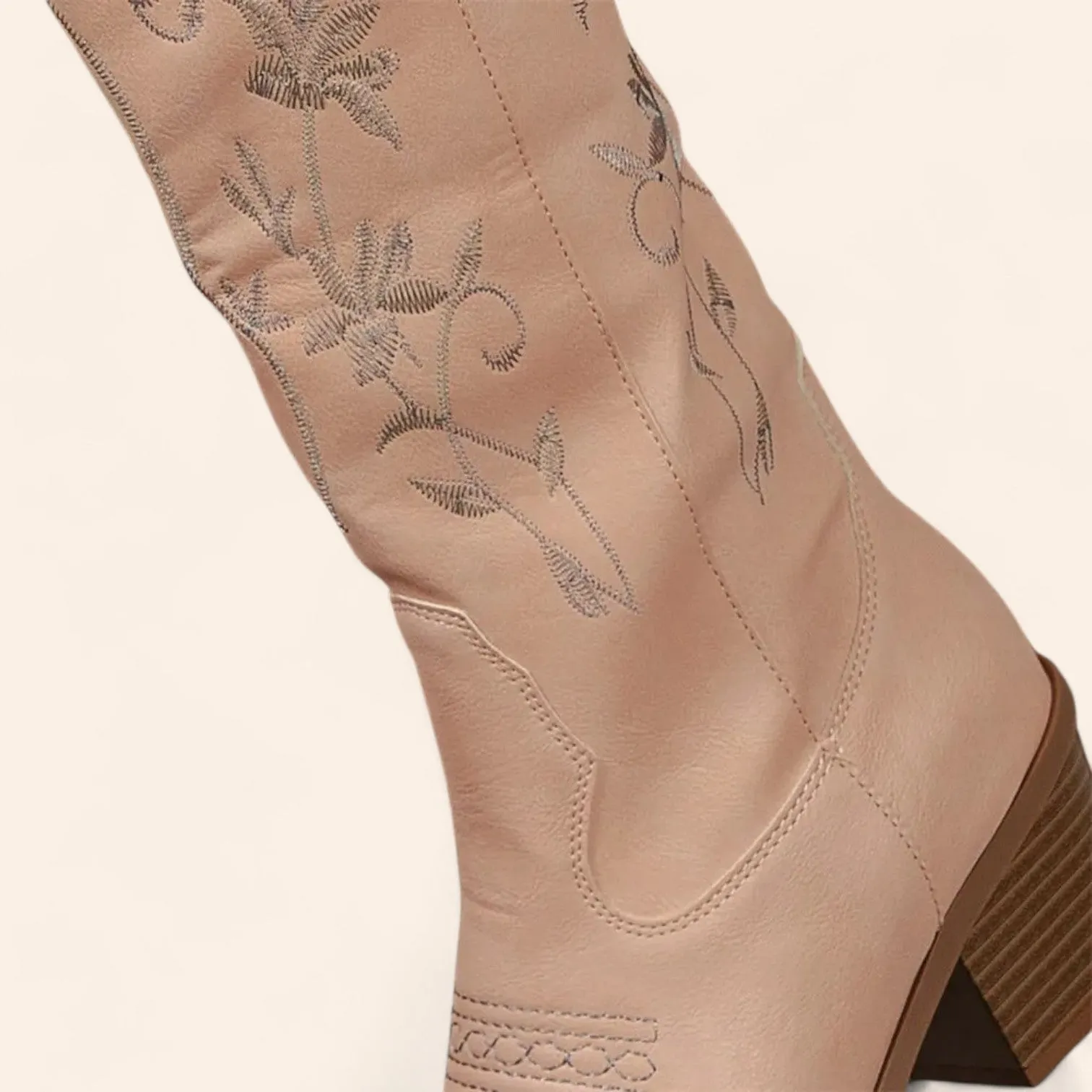 Pink cowboy boots with floral embroidery - N°130