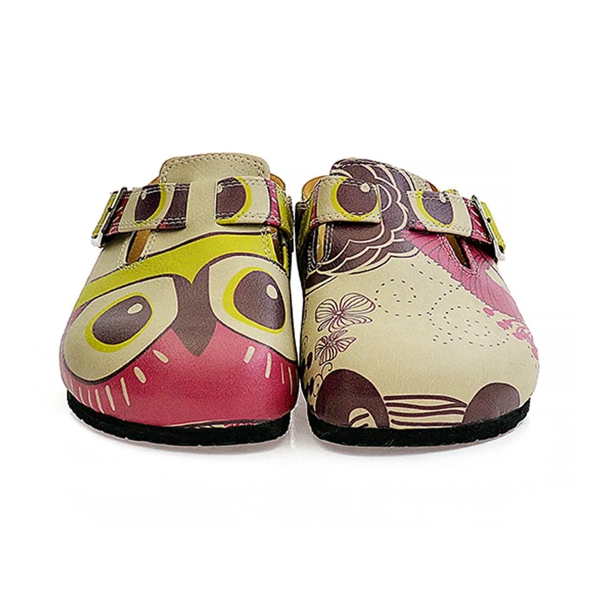 Pink, Cream, Purple and Cute Owl and Colorful Flowers Patterned Clogs - CAL317