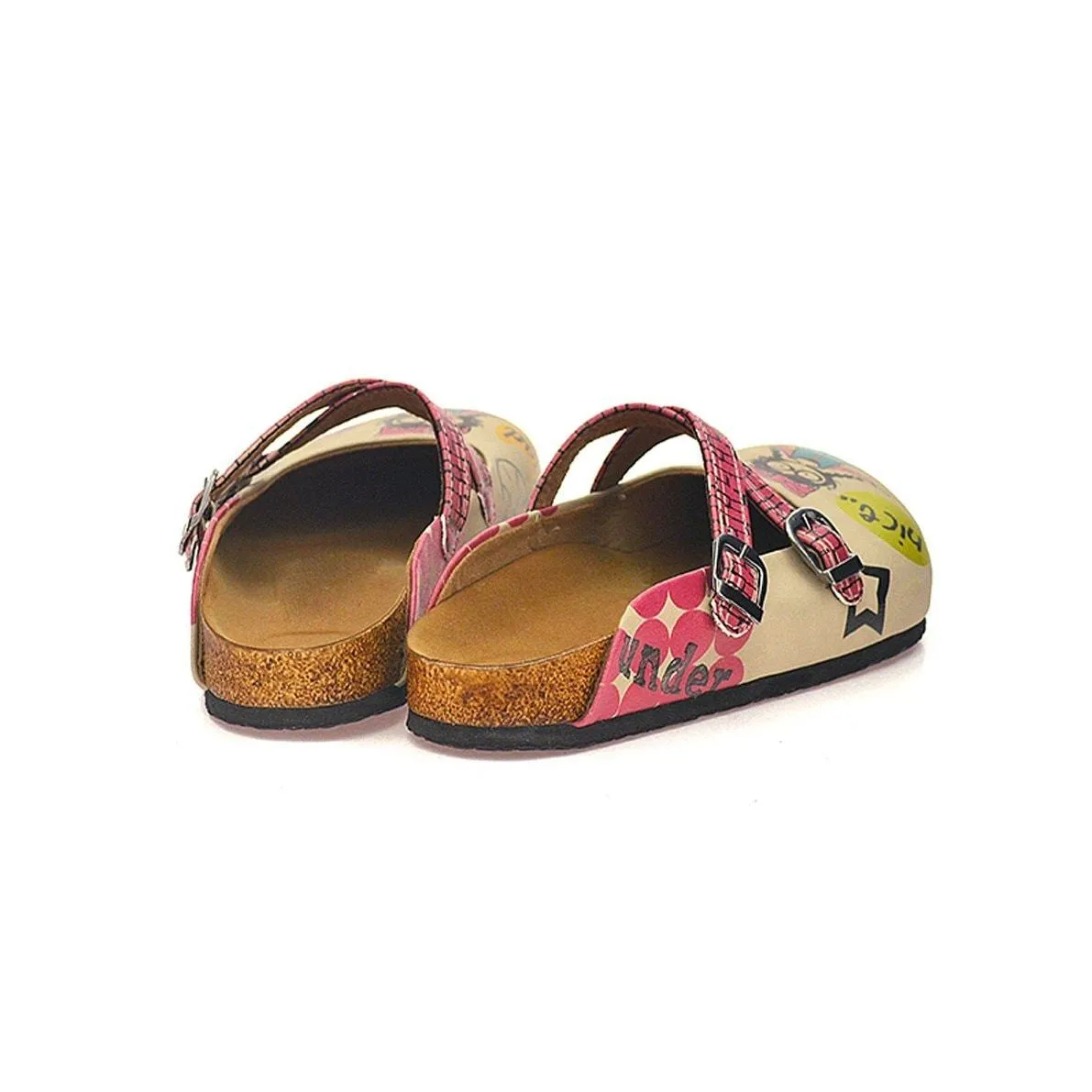 Pink Polkadot and Wall Decoy, Nice, Bad, Evil Written Girls Patterned Clogs - CAL117
