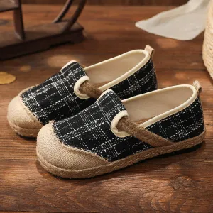 Plaid Dotted Line Linen Round Toe Espadrilles Loafers - Cactus Rose