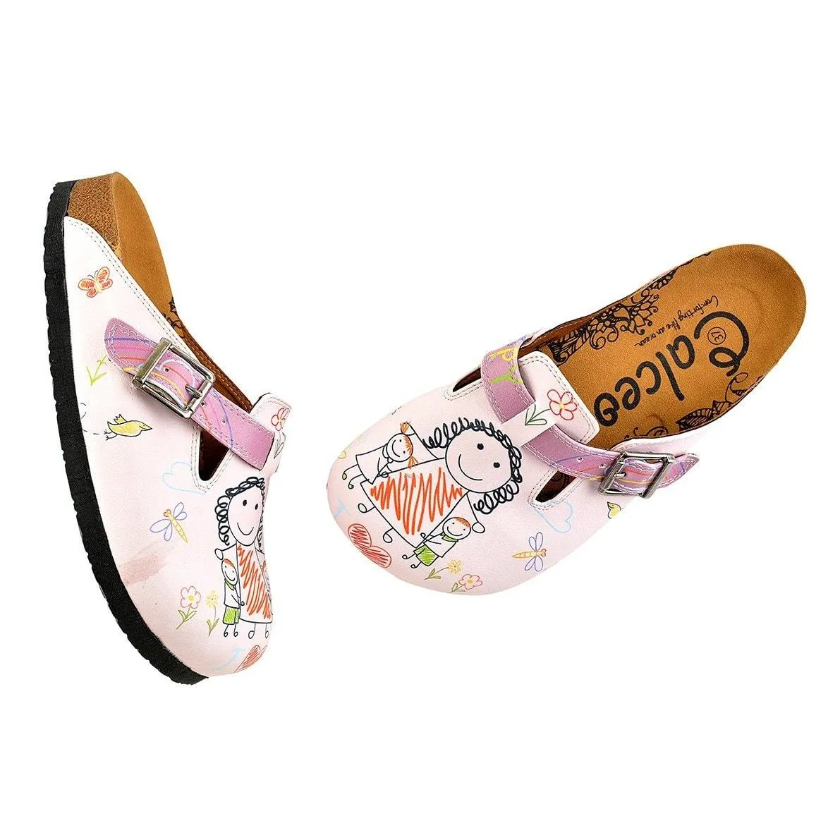 Purple and White Colored, Patterned and Mom and Kids Patterned Clogs - WCAL354