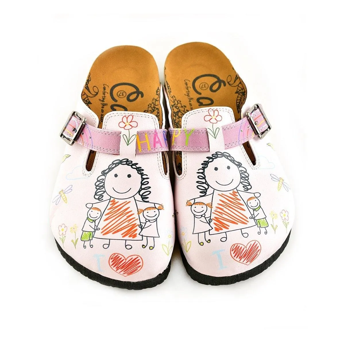 Purple and White Colored, Patterned and Mom and Kids Patterned Clogs - WCAL354