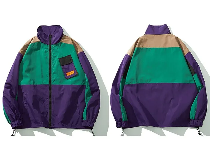 "OXAO" Veste Coupe Vent Bleu Rétro Streetwear - URB1™