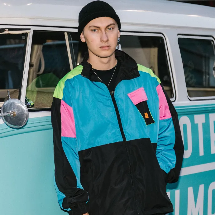 "OXAO" Veste Coupe Vent Bleu Rétro Streetwear - URB1™