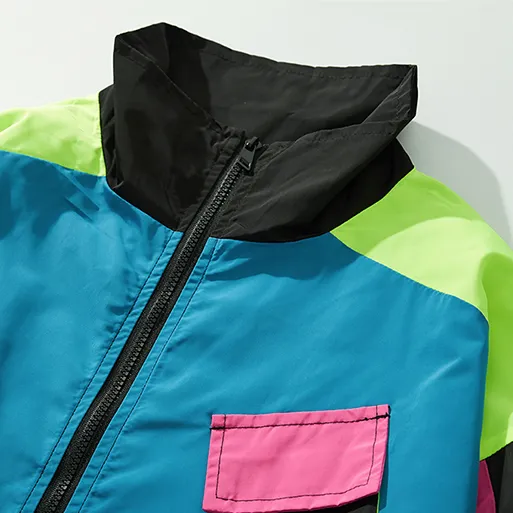 "OXAO" Veste Coupe Vent Bleu Rétro Streetwear - URB1™