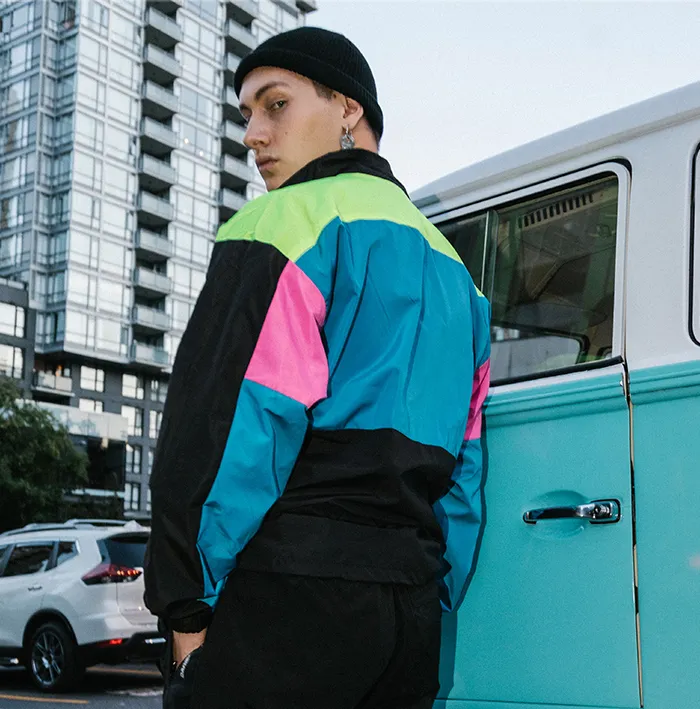 "OXAO" Veste Coupe Vent Bleu Rétro Streetwear - URB1™