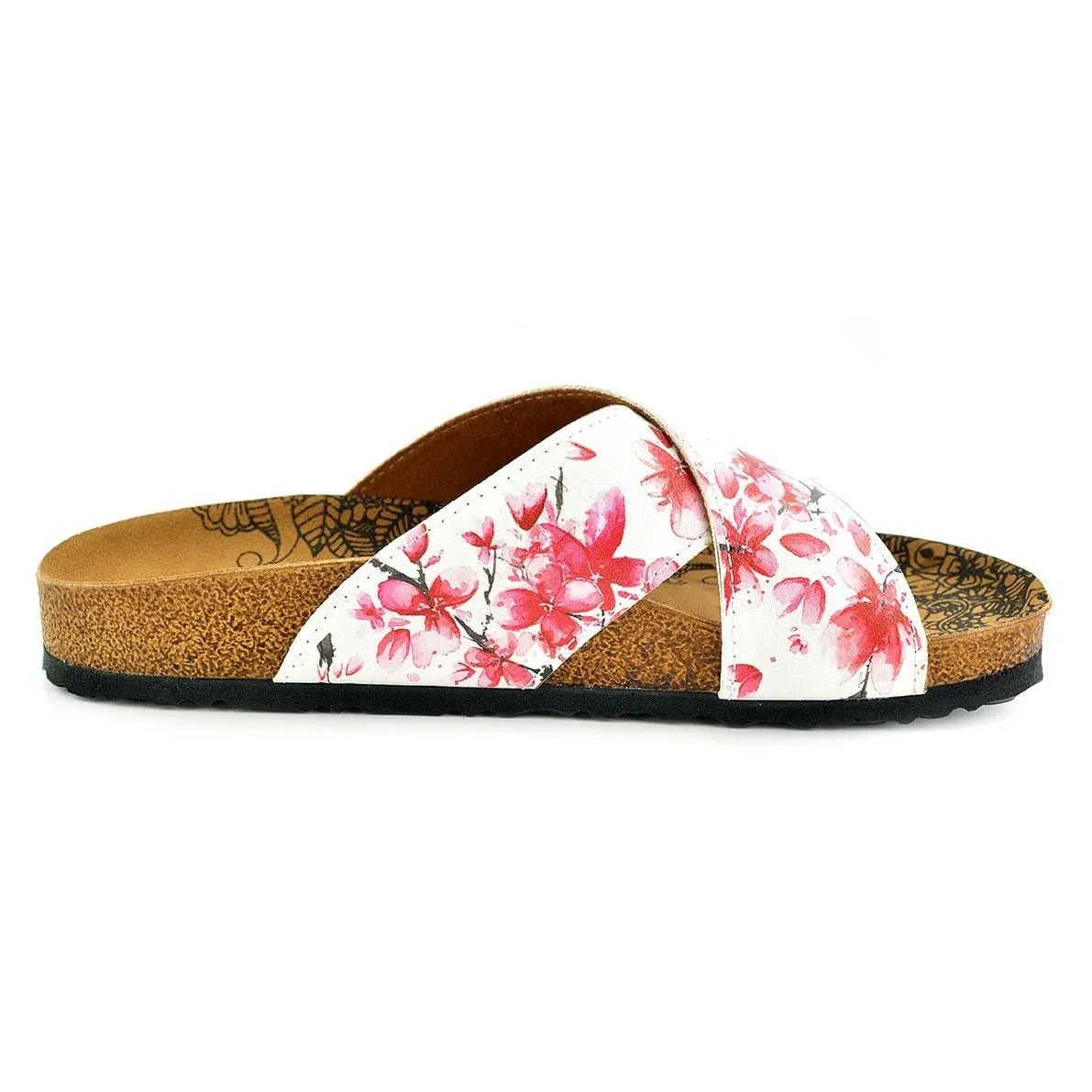 Red and White Flowers Watercolor Patterned, Brown Tree Branch Sandal - CAL1103