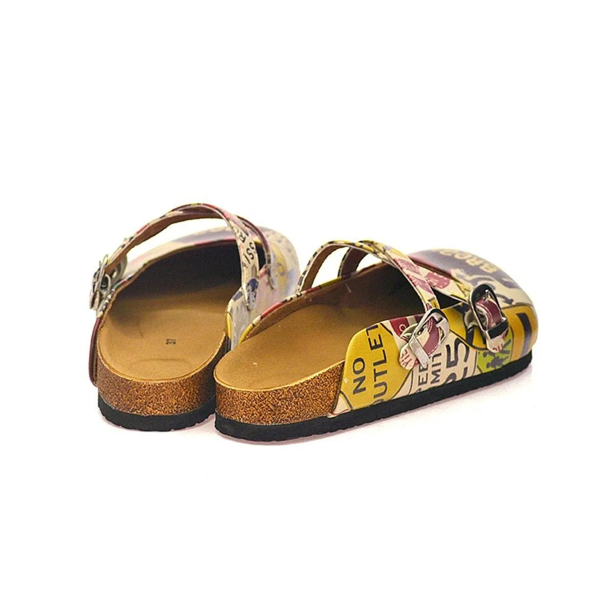 Red, Black, Yellow and Break Rules Written Patterned Clogs - CAL107