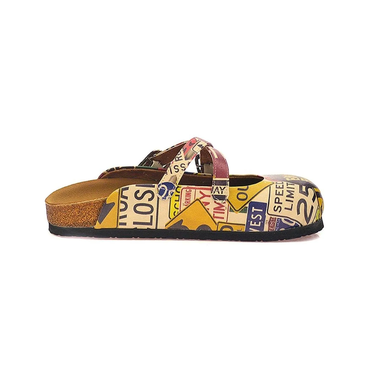 Red, Black, Yellow and Break Rules Written Patterned Clogs - CAL107