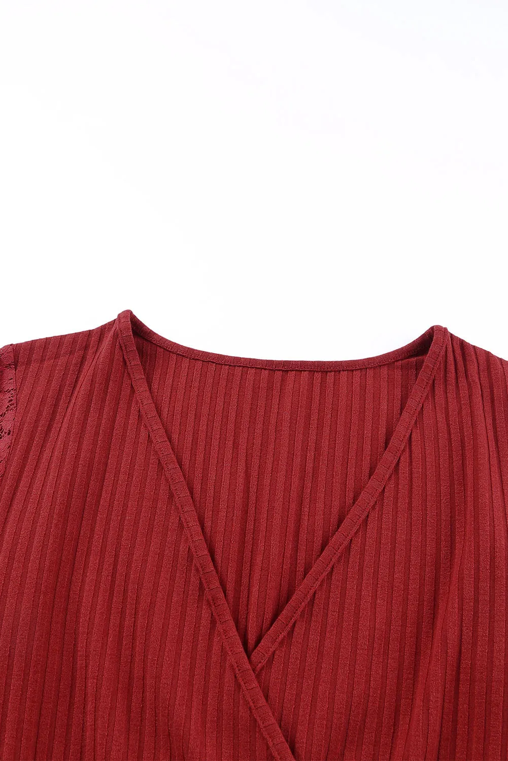 Red Lace Splicing Lace-up Wrap V Neck Mini Dress