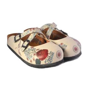 Red Roses and Blue Flowers, Stork Patterned Clogs - CAL157