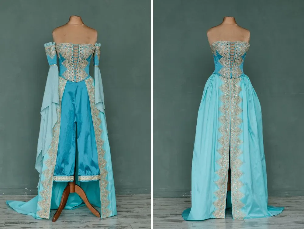 Renaissance dress with pantaloons and open skirt