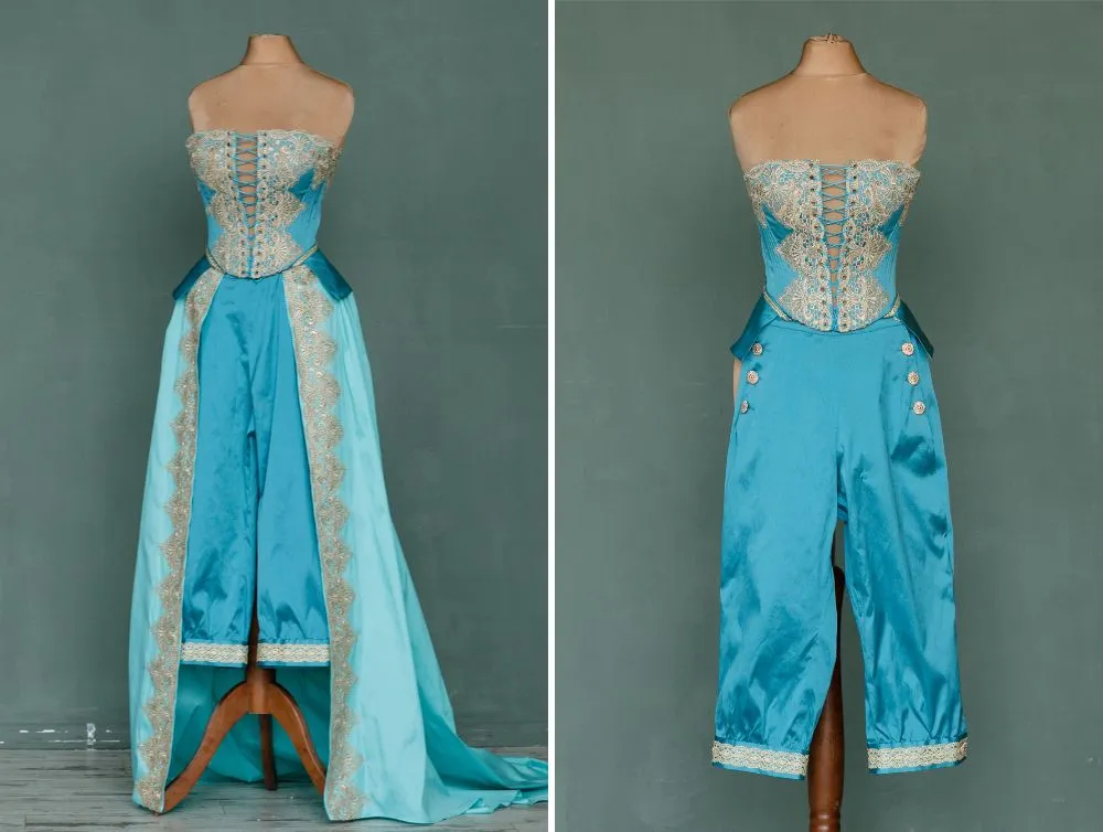 Renaissance dress with pantaloons and open skirt