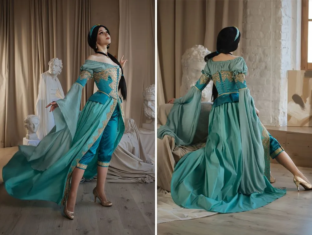 Renaissance dress with pantaloons and open skirt