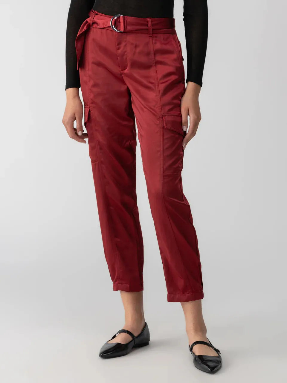 Sanctuary Classy Satin Cargo Trouser Garnet