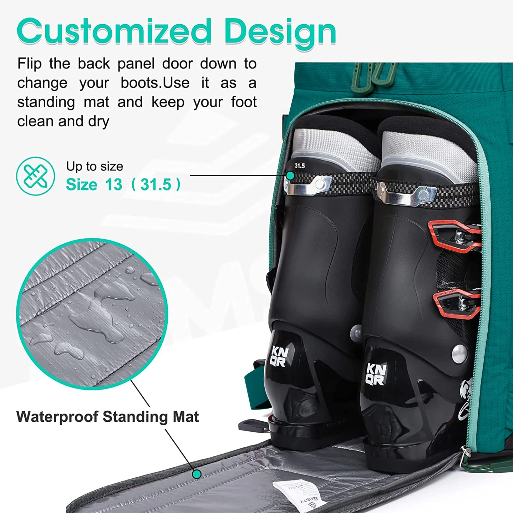 SEMSTY 55L Waterproof Ski Boot Travel Backpack for Ski Boots, Ski Helmet & Accessories