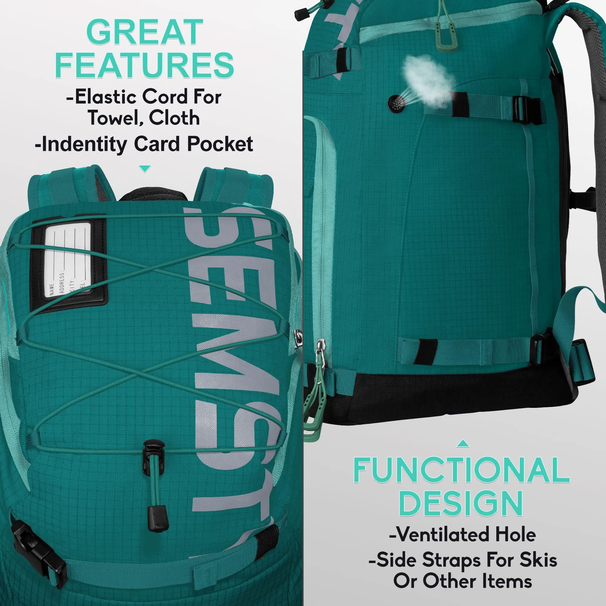 SEMSTY 55L Waterproof Ski Boot Travel Backpack for Ski Boots, Ski Helmet & Accessories