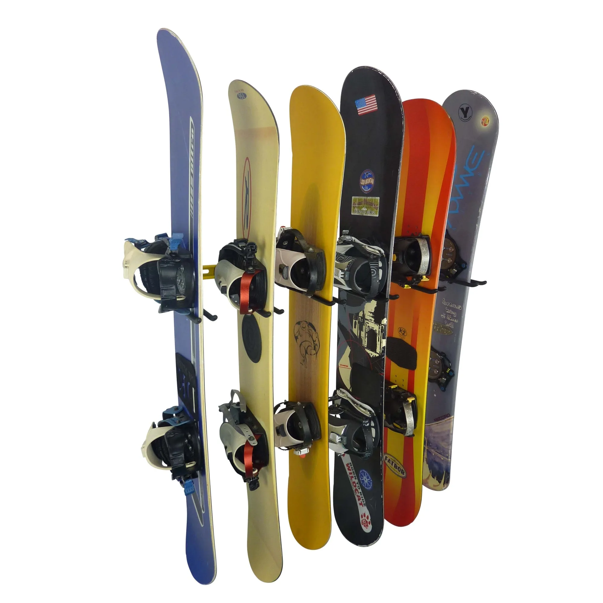 Ski wall rack and snowboard wall storage for up to 12 pairs of skis or 6 snowboards