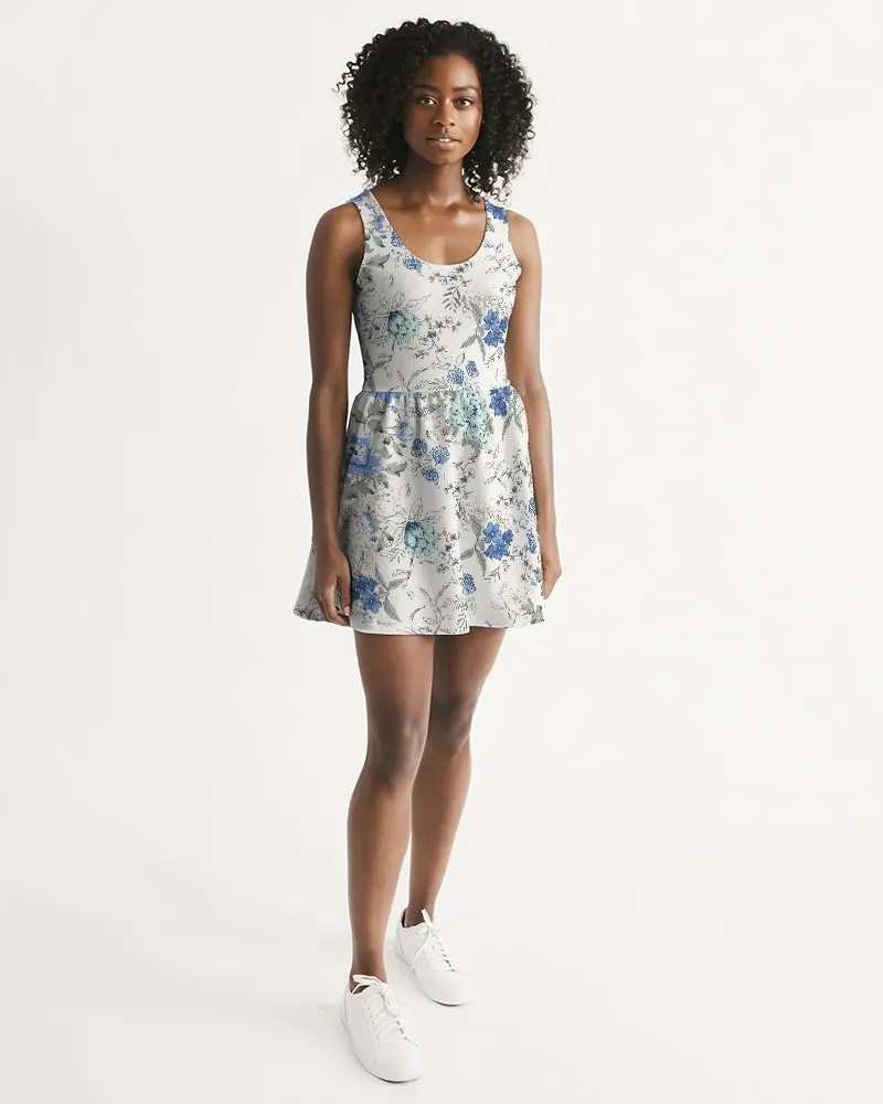SMF Soft Floral Feminine Scoop Neck Skater Dress