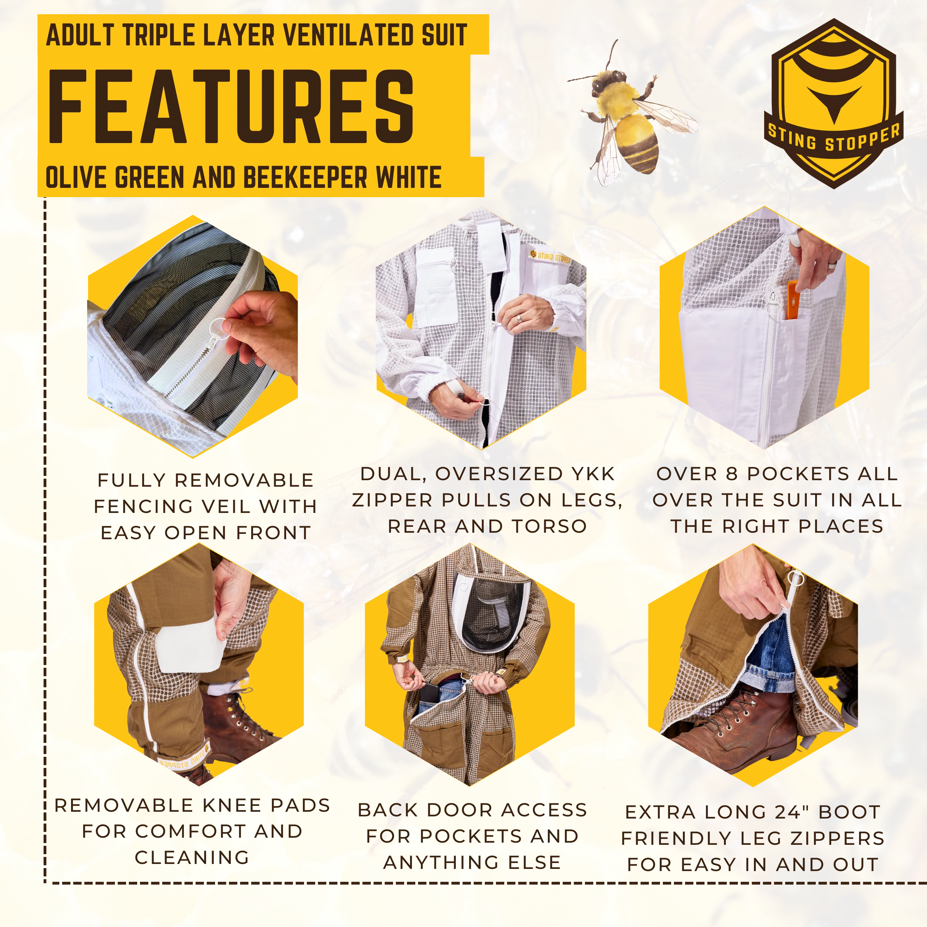 Sting Stopper Professional Ventilated Beekeeping Suit - Beekeeper White