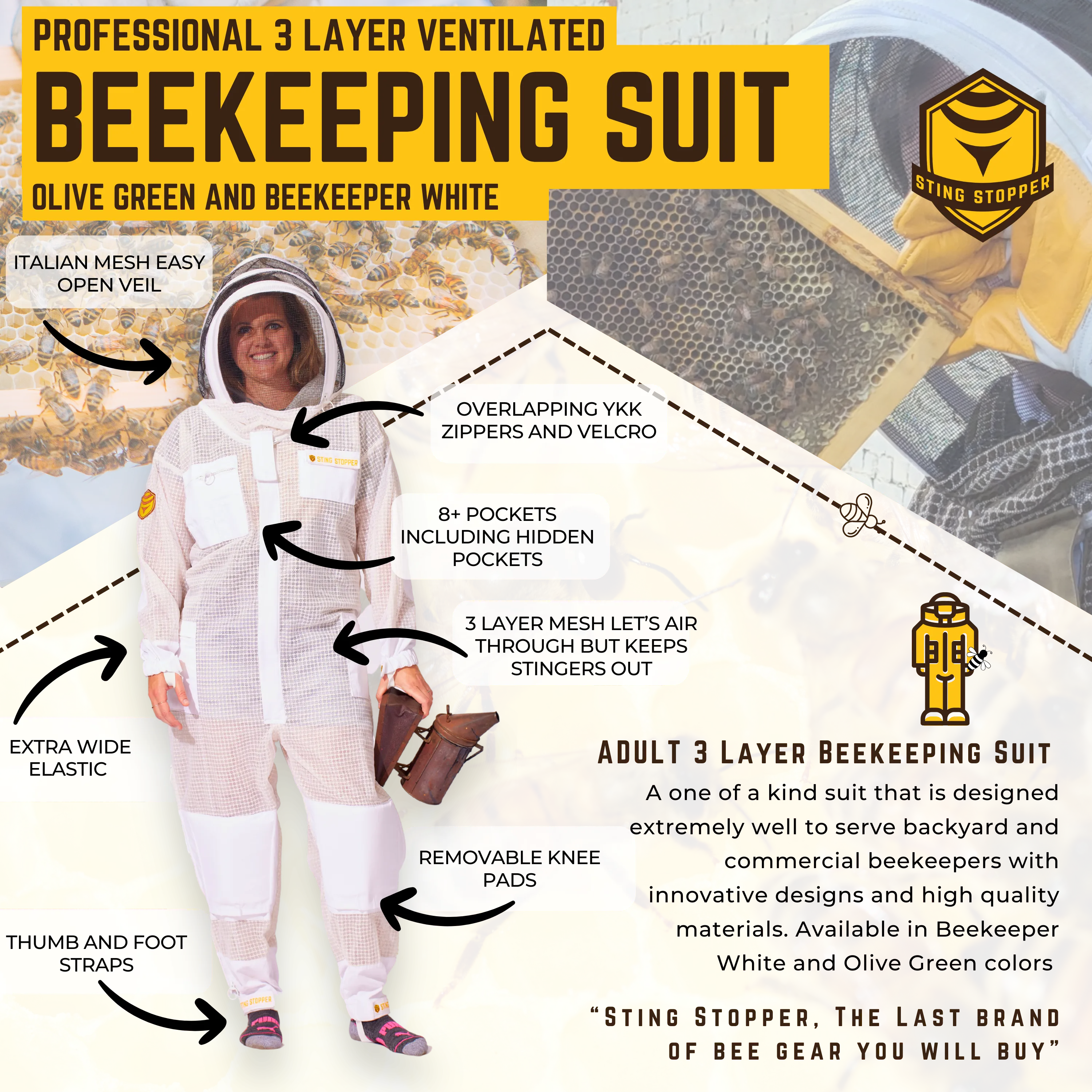Sting Stopper Professional Ventilated Beekeeping Suit - Beekeeper White