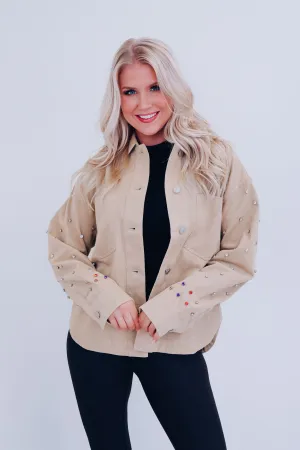 Stockton Bling Sleeve Denim Jacket - Taupe