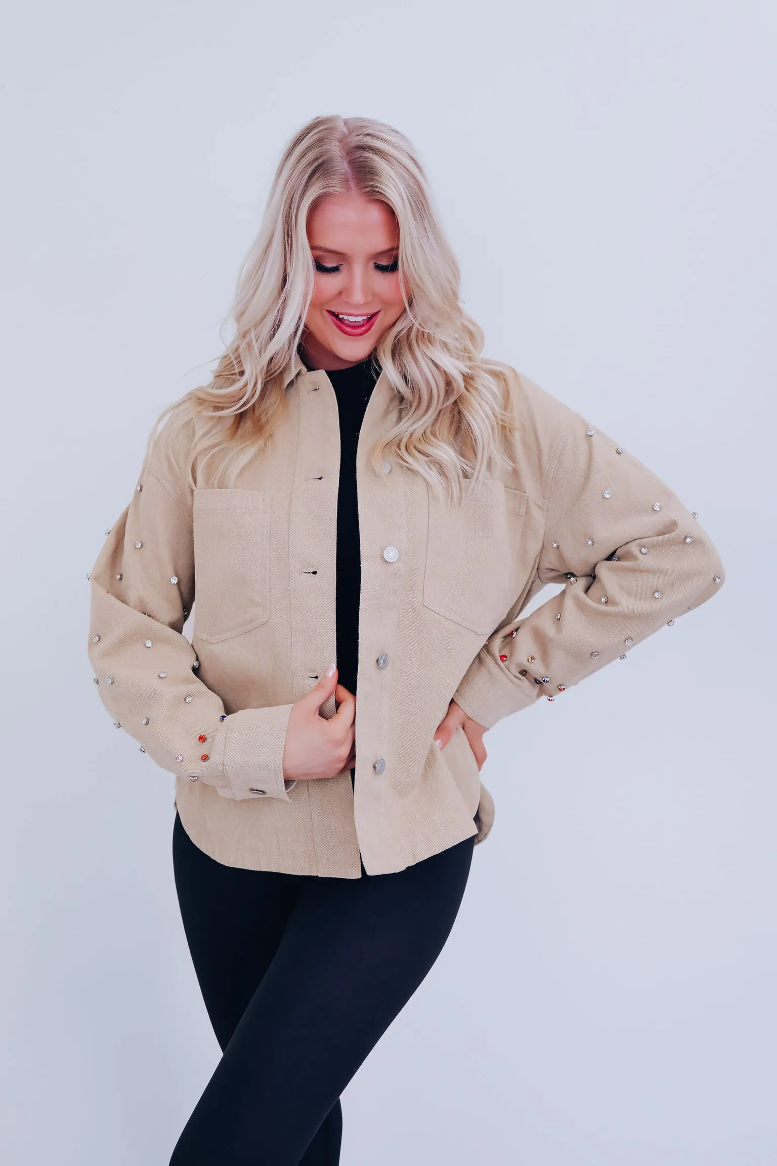Stockton Bling Sleeve Denim Jacket - Taupe