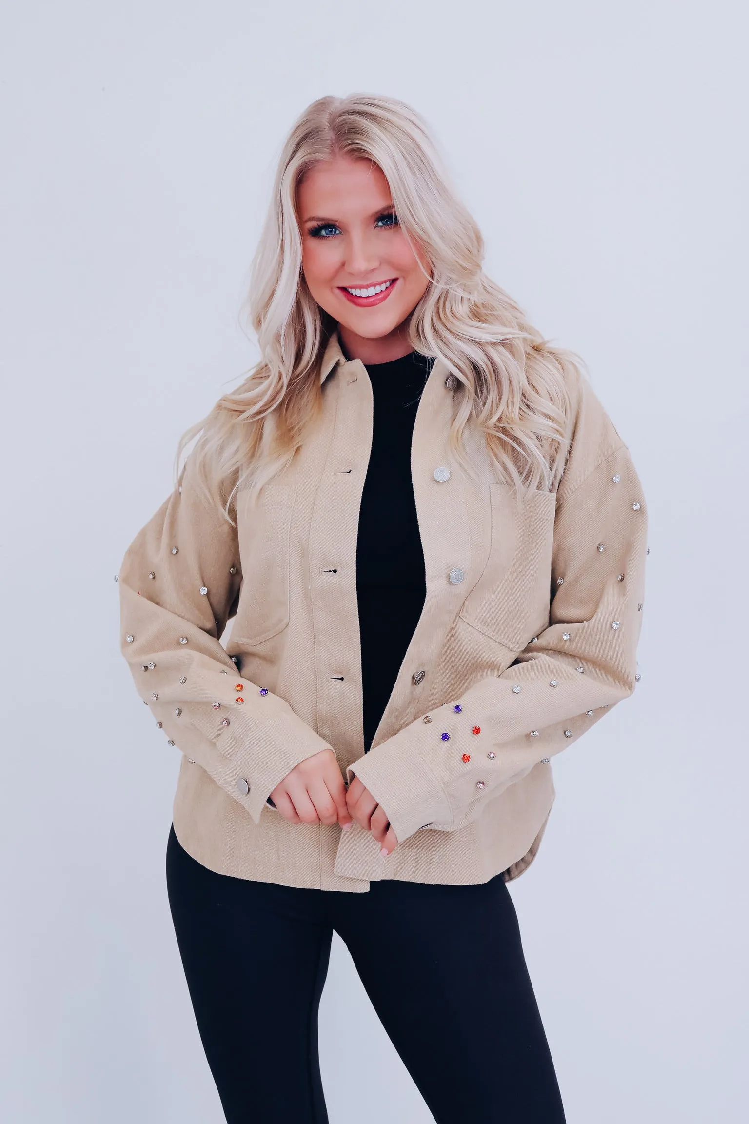 Stockton Bling Sleeve Denim Jacket - Taupe