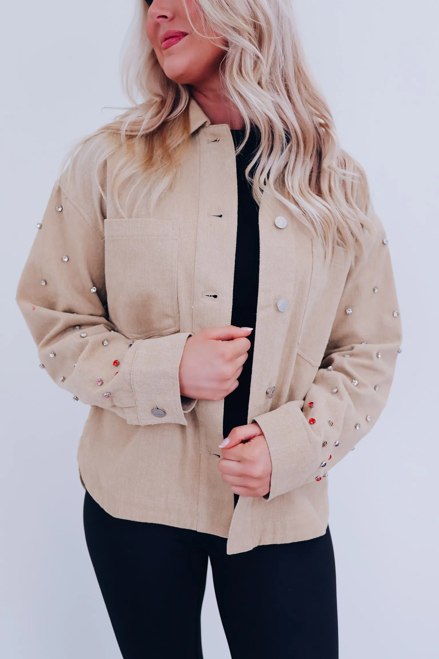 Stockton Bling Sleeve Denim Jacket - Taupe