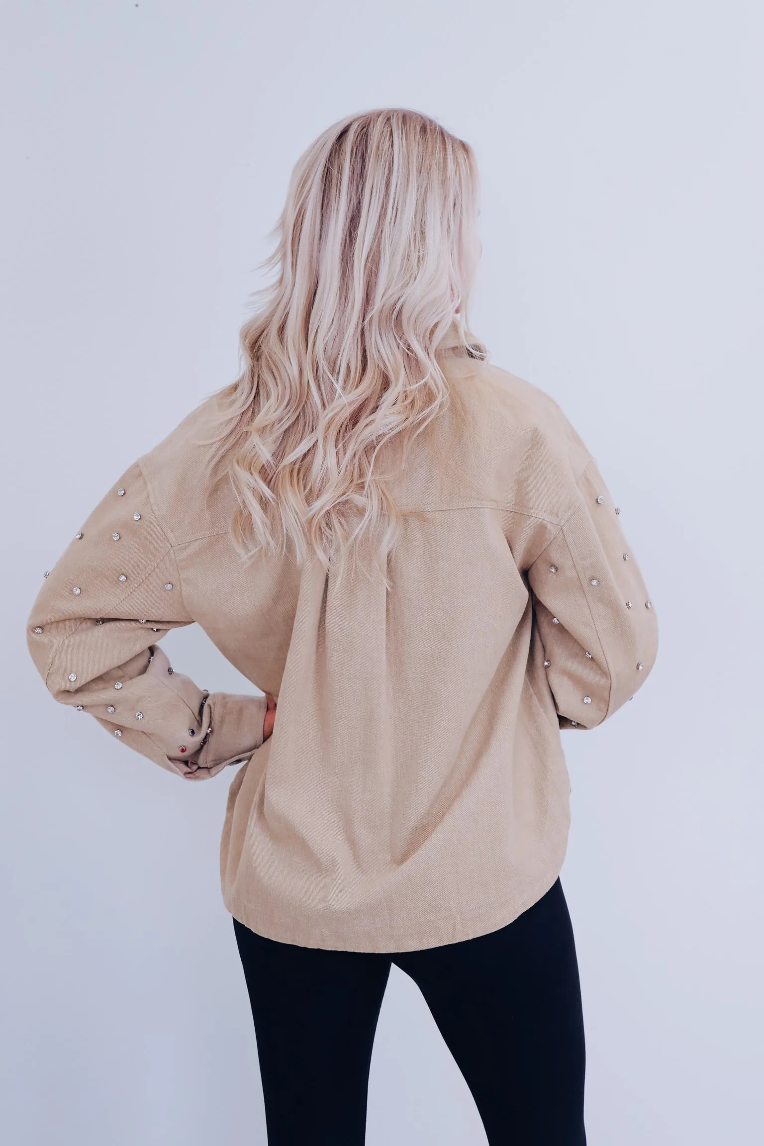 Stockton Bling Sleeve Denim Jacket - Taupe