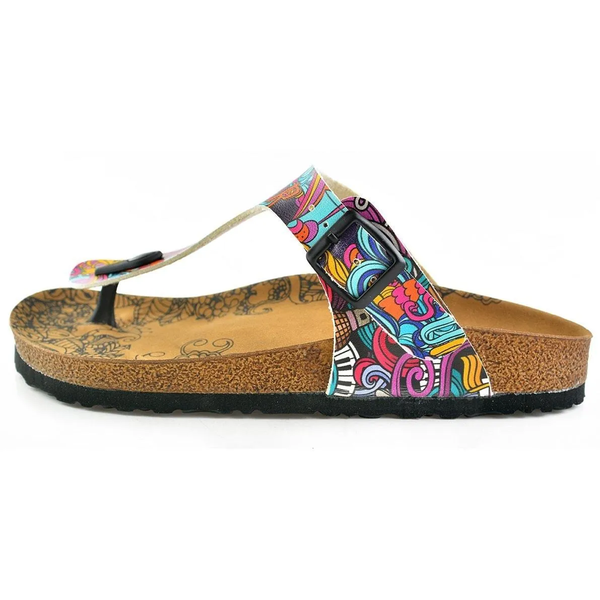 Summer Written, Purple, Colored Mixed Pattern and Yellow Sun Patterned Sandal - CAL507