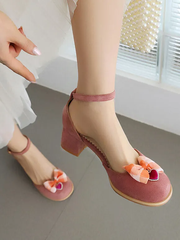 Sweet Lolita Sandals Bows Round Toe PU Leather Pink Lolita Summer Shoes