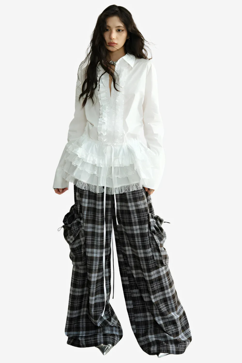 Urban Slate Plaid Wide-Leg Pants