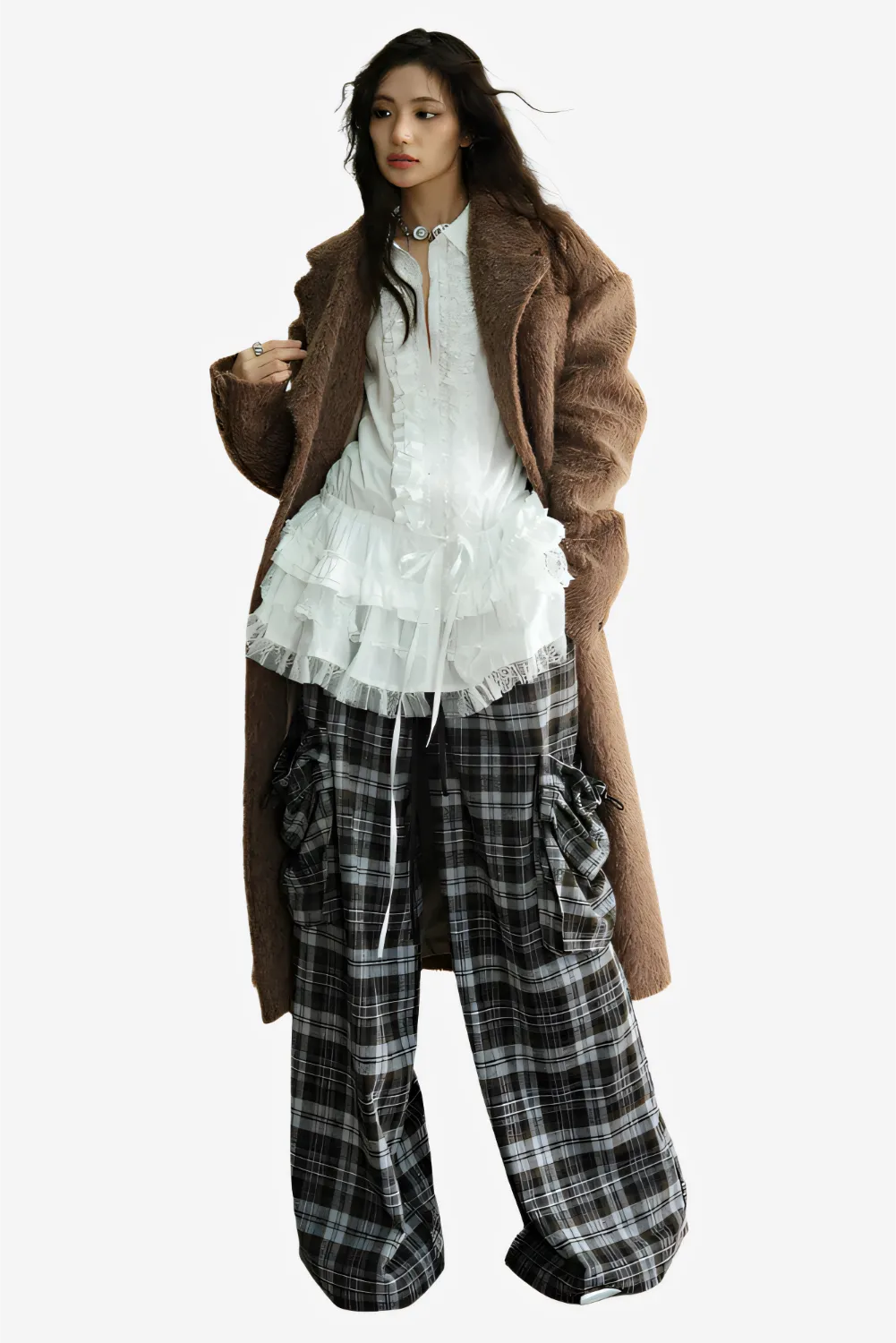 Urban Slate Plaid Wide-Leg Pants