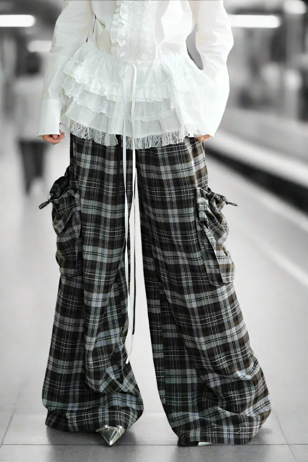 Urban Slate Plaid Wide-Leg Pants