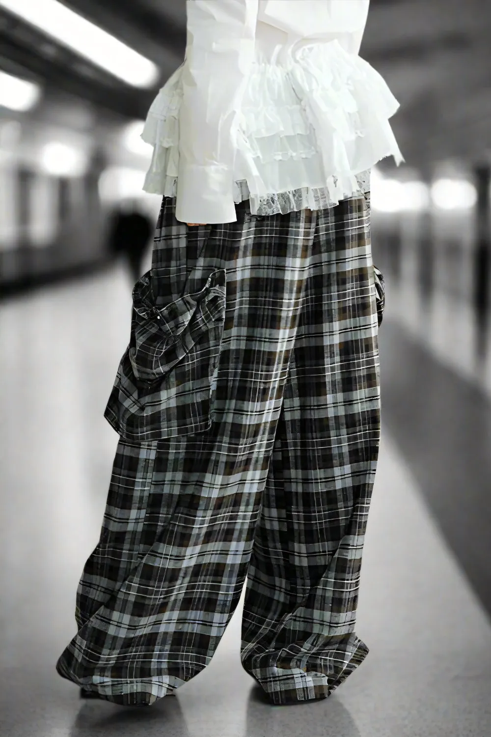 Urban Slate Plaid Wide-Leg Pants