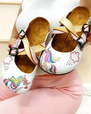White & Pink Unicorn Clogs - WCAL3231