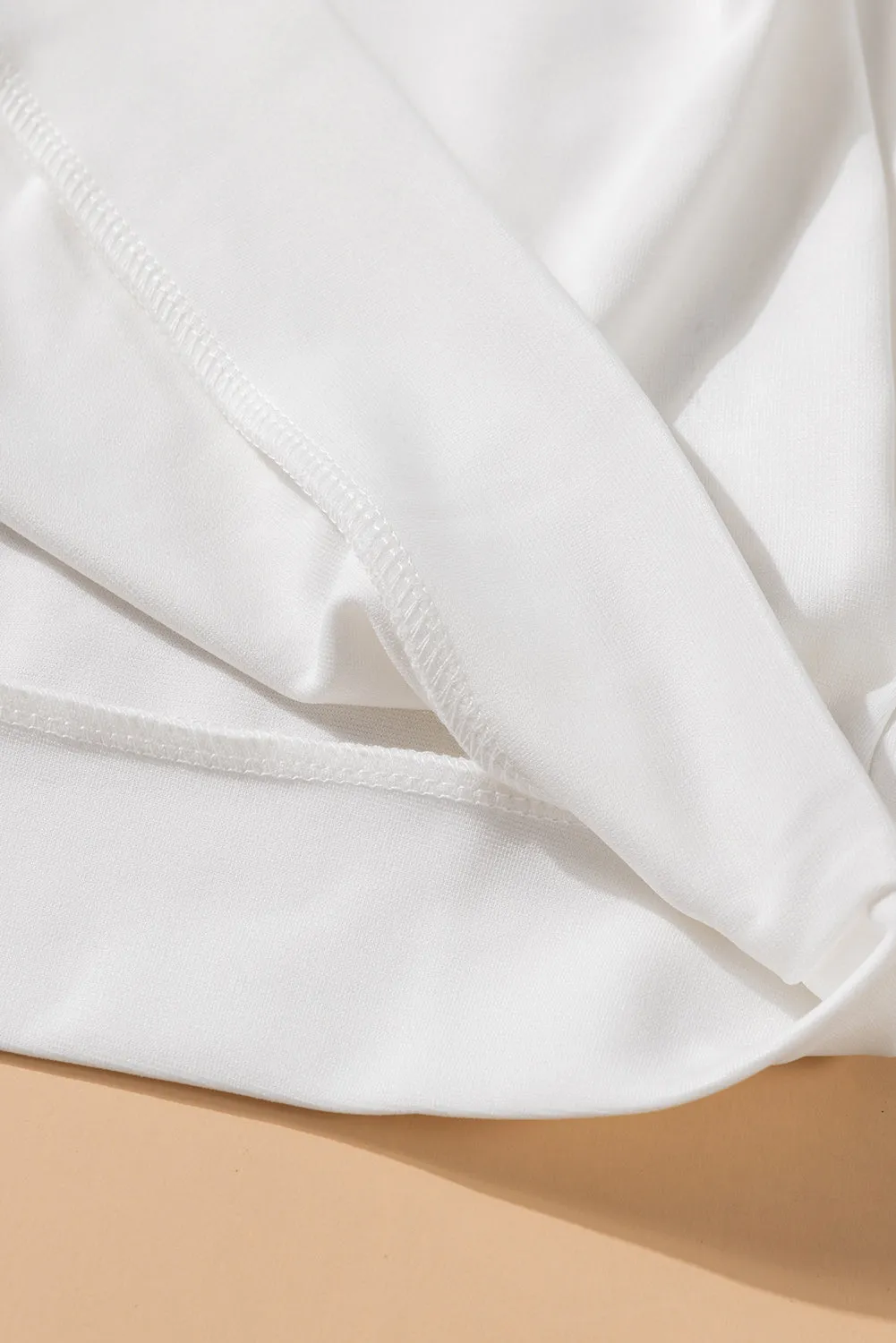 White Crewneck Long Sleeve Belted Casual Mini Dress
