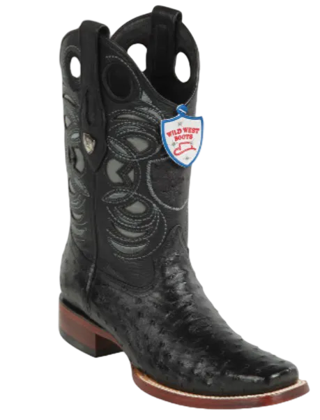 Wild West Botas de Avestruz Horma Rodeo Black