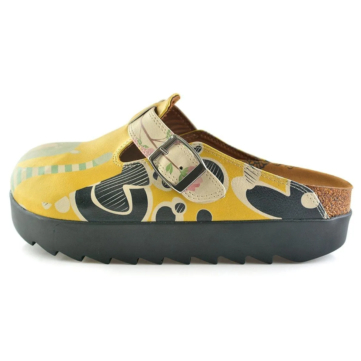 Yellow Colored, Green Owl and Crazy Bear and Colored Flowers Patterned Clogs - CAL705
