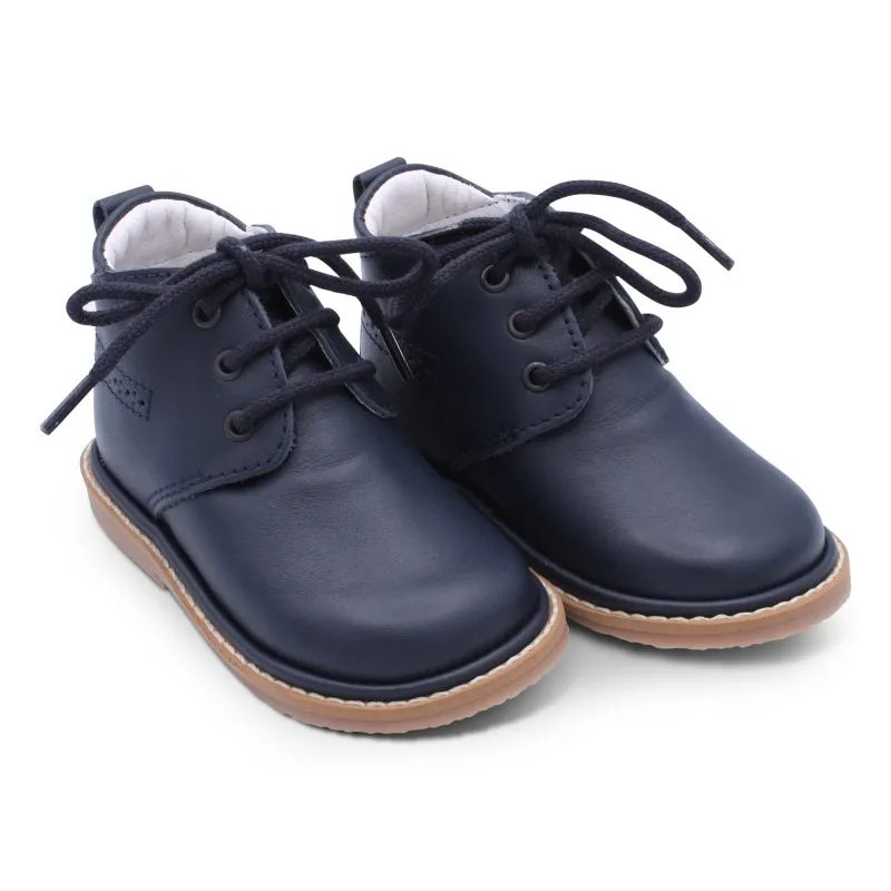 'Zachary' Boys Navy Leather Lace Boots