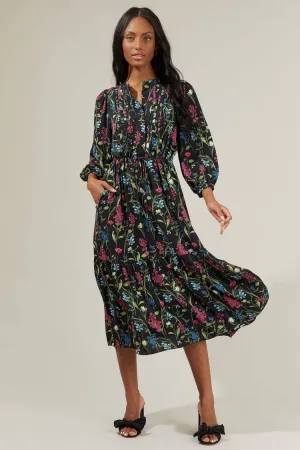 Zaina Floral Midi Dress: Black Multi