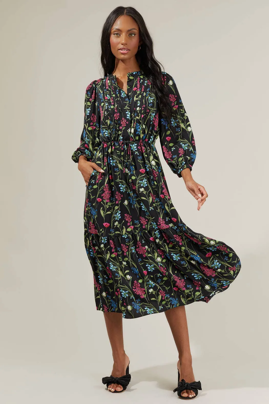 Zaina Floral Midi Dress: Black Multi